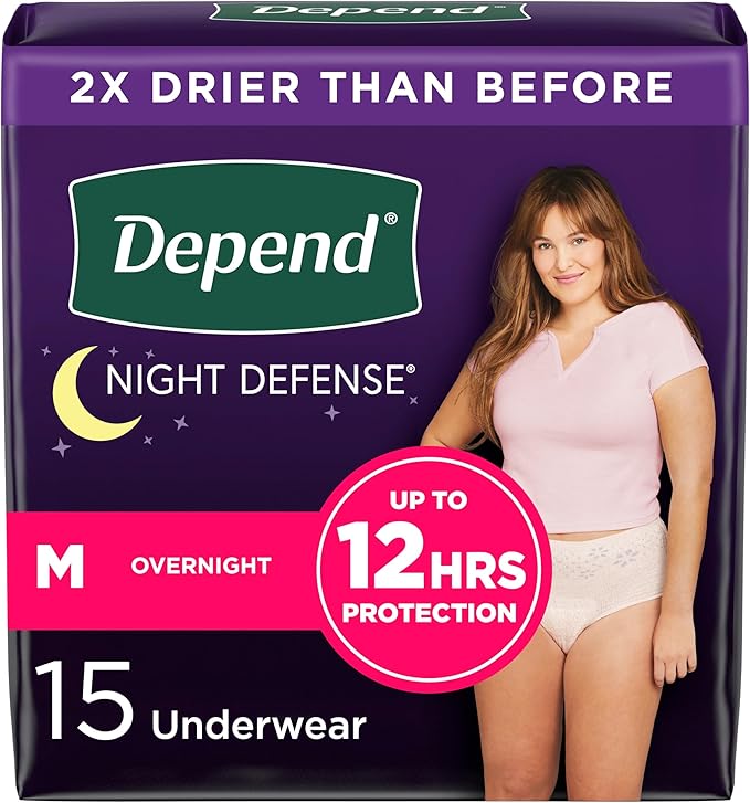 Depend Night Defense Adult Incontinence Disposable Underwear for Women, Overnight, Blush