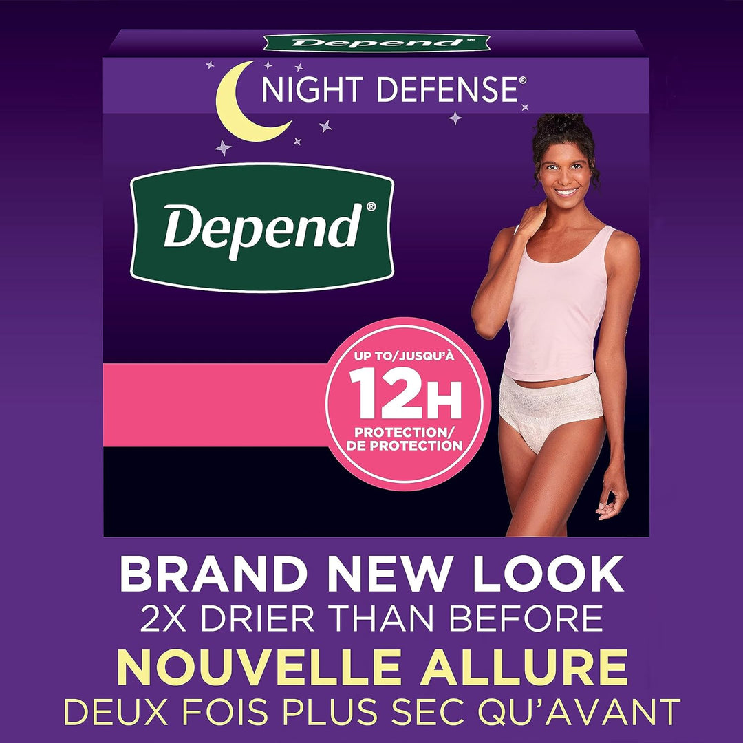 Depend Night Defense Adult Incontinence Disposable Underwear for Women, Overnight, Blush