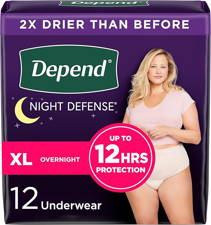 Depend Night Defense Adult Incontinence Disposable Underwear for Women, Overnight, Blush