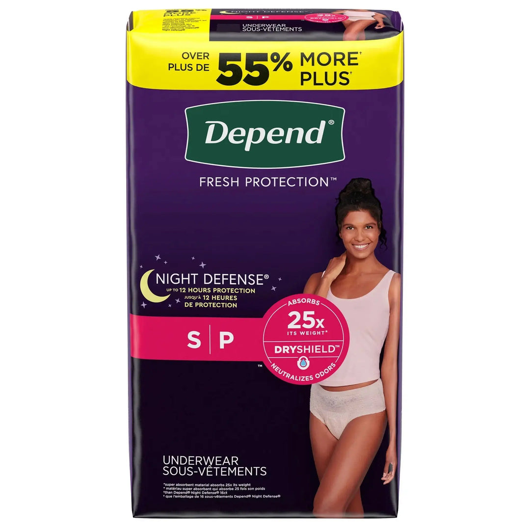 Depend Night Defense overnight incontinence underwear for women, size small, SKU 51701, sold by ABD Medical