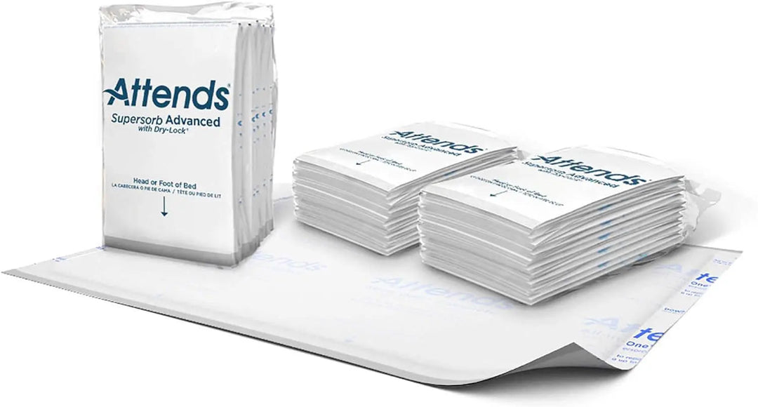Attends Supersorb Advanced disposable underpad 30 x 36 inches package on a white background