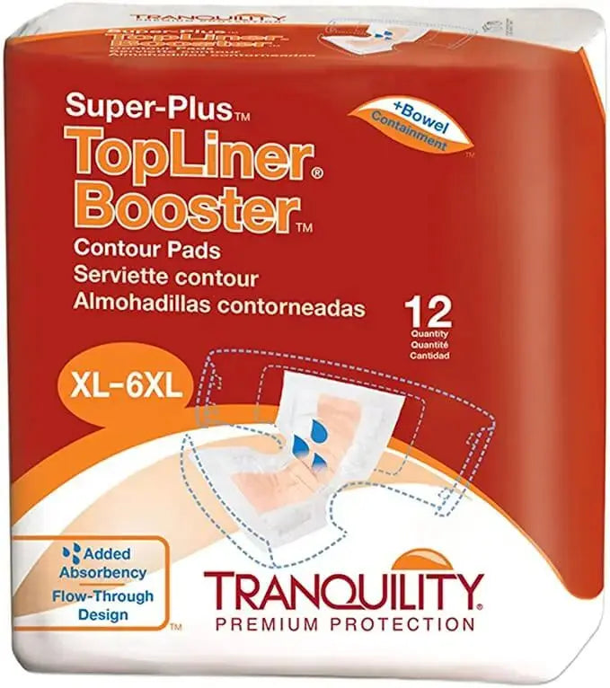 Tranquility TopLiner Super Booster Pads, Super-Plus contour size, 12-count package