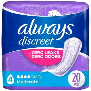 Always Discreet RapidDry Incontinence Pads, Moderate Absorbency, 12-1/2 Inch Length, #00037000904335 ABD Medical