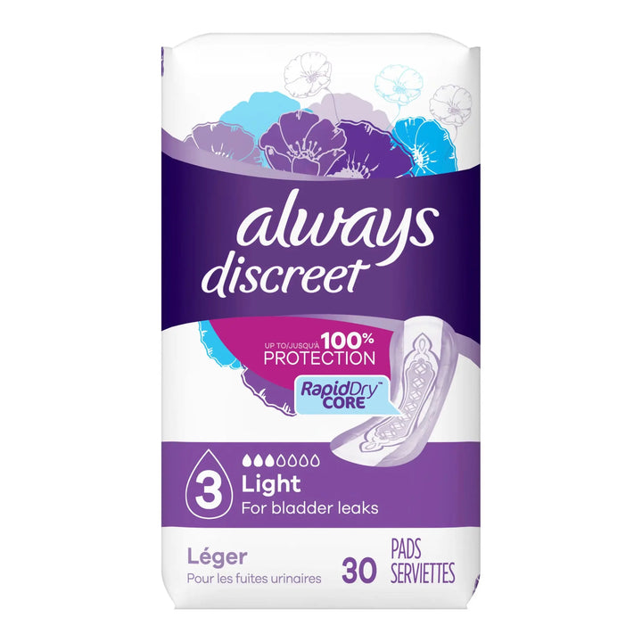 Always Discreet Light Absorbency Bladder Control Pad, 9.4 Inch Length, Size 3, #03700088658 ABD Medical