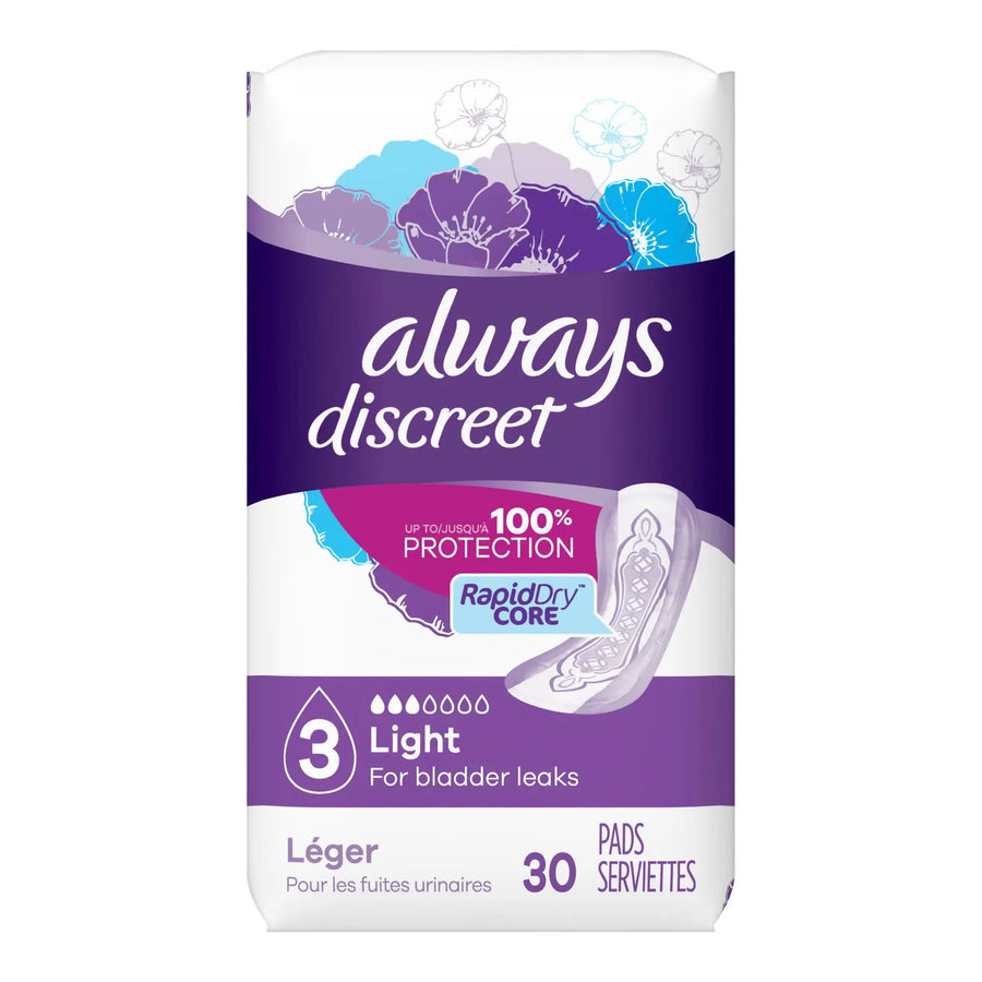 Always Discreet Light Absorbency Bladder Control Pad, 9.4 Inch Length, Size 3, #03700088658 ABD Medical