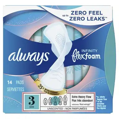 Always Infinity FlexFoam Pads with Wings,Unscented, Extra Heavy Absorbency, Size 3, #03700089909 ABD Medical