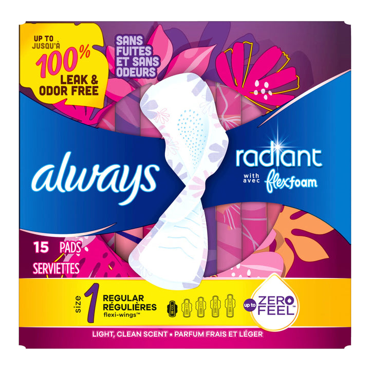 Always Radiant Pads,Light Clean Scent, Regular Absorbency, Size 1, #03700095334 ABD Medical