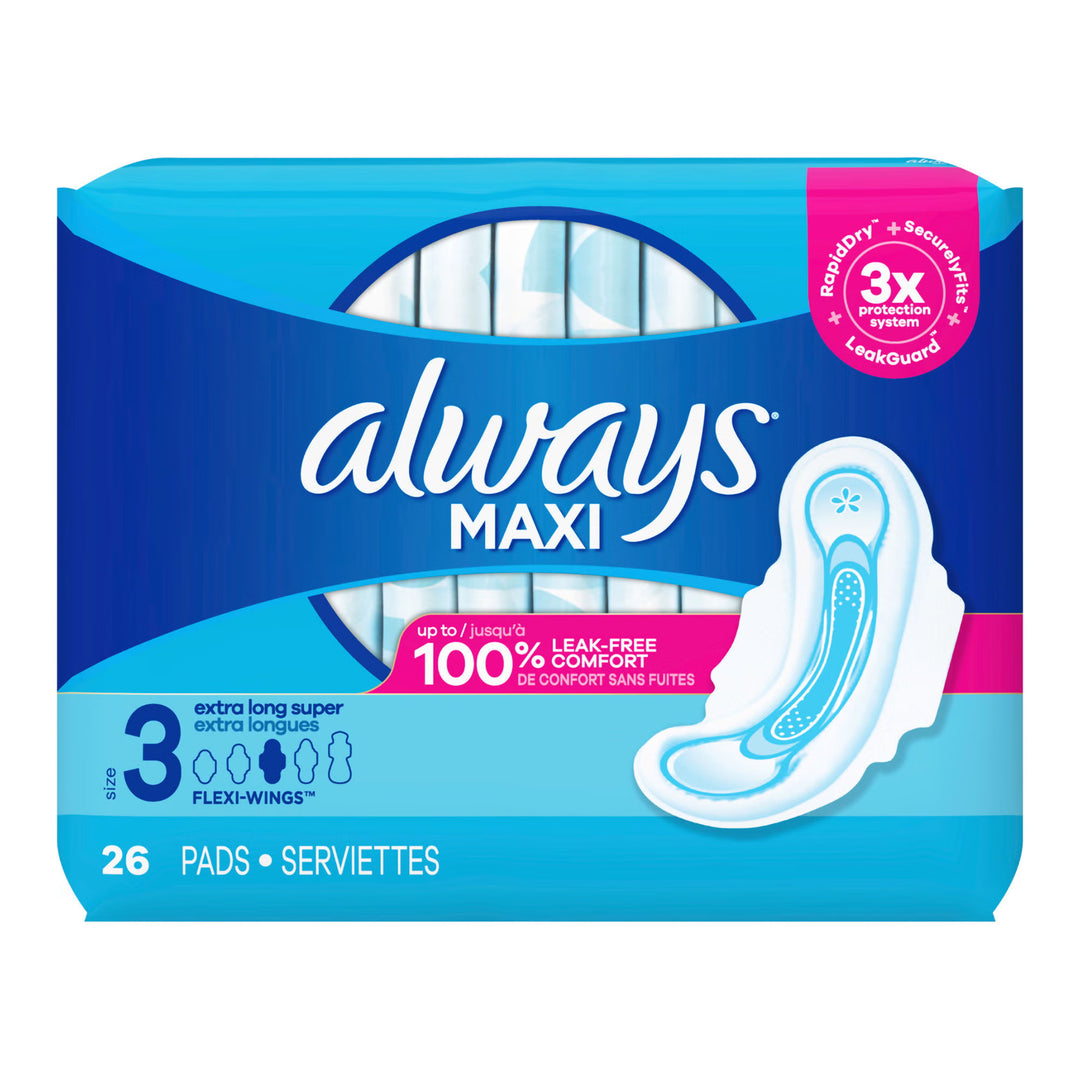 Always Maxi with Flexi-Wings Pads Super Absorbency, Size 3, #03700098347 ABD Medical