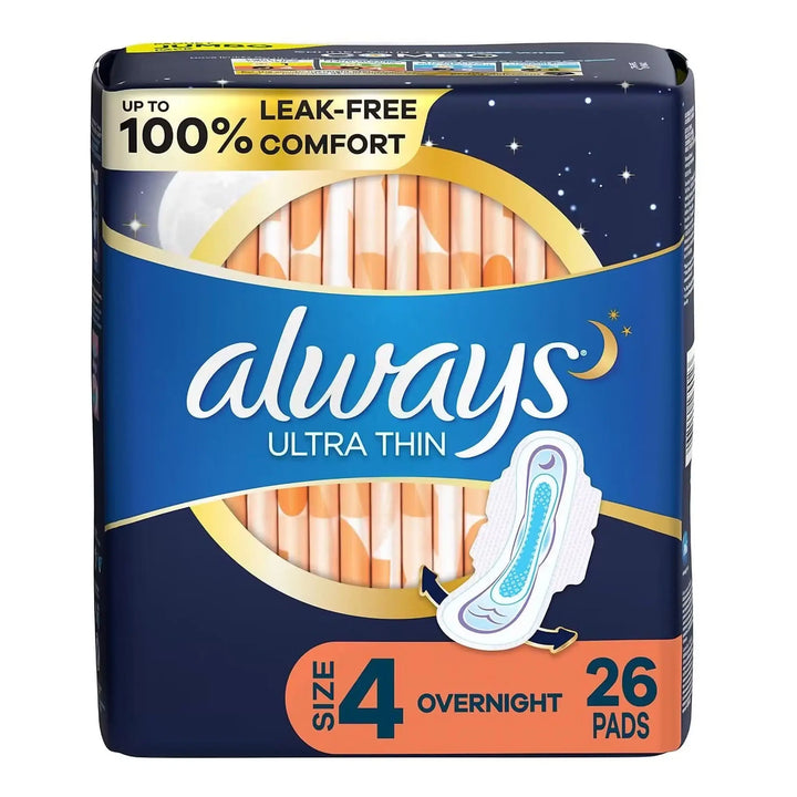 Always Ultra Thin Pads with Wings, Size 4, Overnight Absorbency, #03700099089 ABD Medical