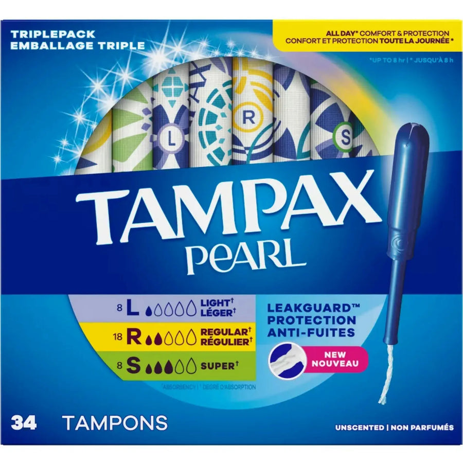 Tampax Pearl Triple Pack Light/Regular/Super Tampons, Individually Wrapped, #07301071133 ABD Medical