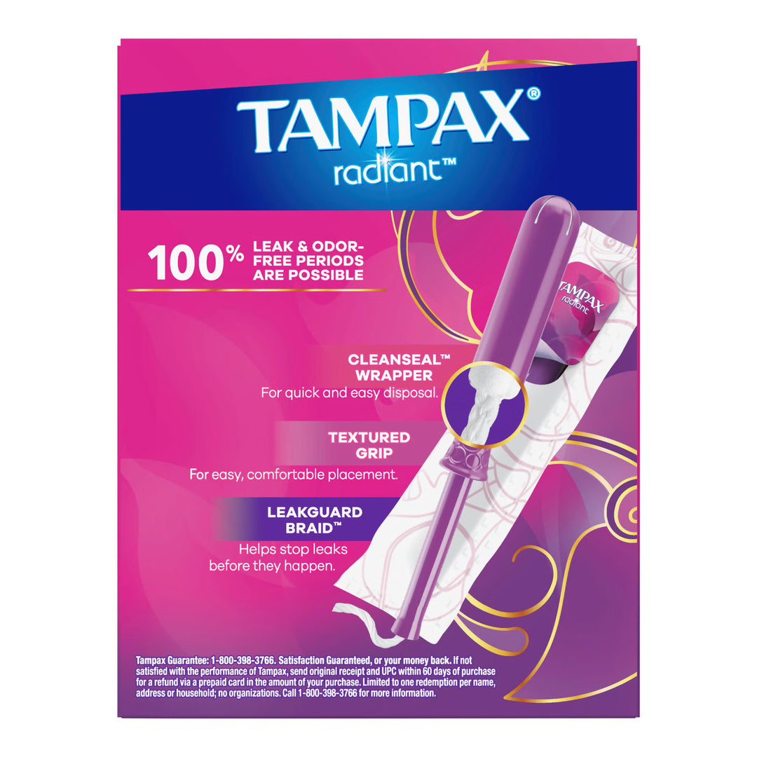 Tampax Radiant Regular Absorbency Tampons, Individually Wrapped, Box of 14, #07301071306 ABD Medical