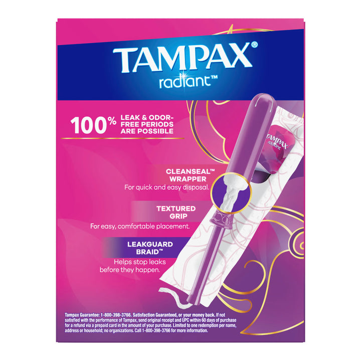 Tampax Radiant Regular Absorbency Tampons, Individually Wrapped, Box of 14, #07301071306 ABD Medical