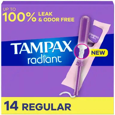 Tampax Radiant Regular Absorbency Tampons, Individually Wrapped, Box of 14, #07301071306 ABD Medical