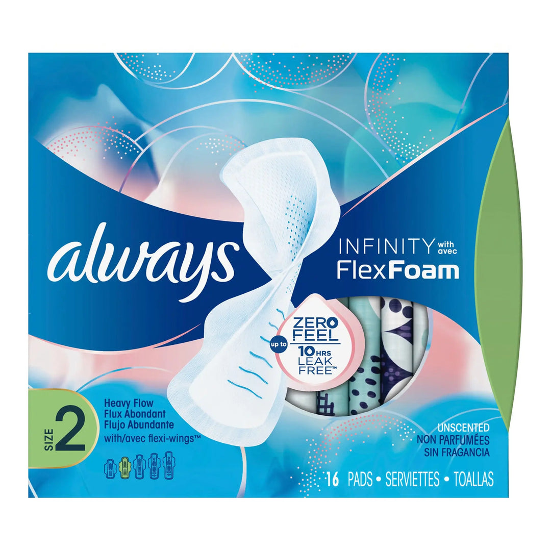 Always Infinity with Flex Foam Maxi with Wings Super Absorbency, Size 2, Unscented, #10037000117145 ABD Medical