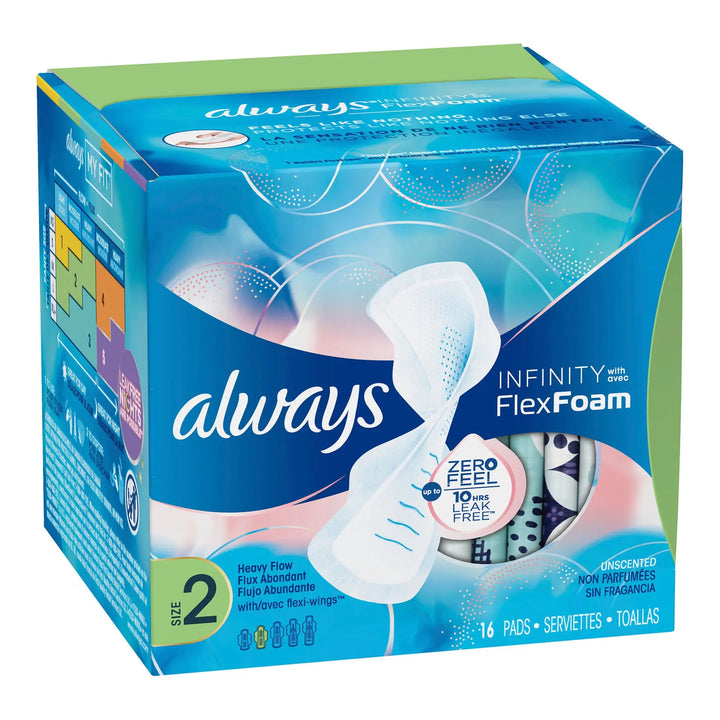 Always Infinity with Flex Foam Maxi with Wings Super Absorbency, Size 2, Unscented, #10037000117145 ABD Medical