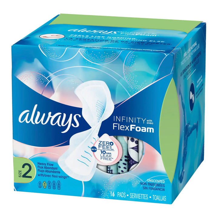Always Infinity with Flex Foam Maxi with Wings Super Absorbency, Size 2, Unscented, #10037000117145 ABD Medical