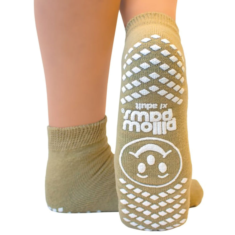 Pillow Paws Single Imprint Single Tread Terries Slipper Socks, Unisex, Adult, X-Large, Tan, #1097 ABD Medical