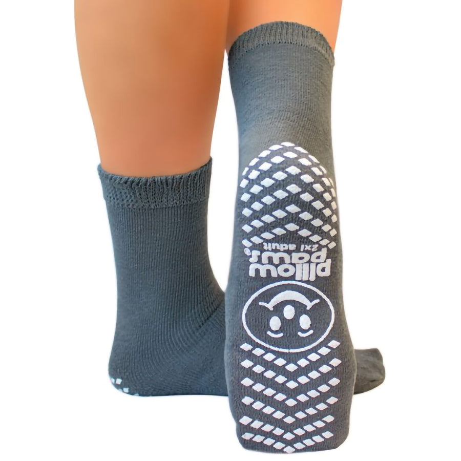 Pillow Paws Single Imprint Terries Slipper Socks, Unisex, Adult, 2X-Large, Single Tread, Gray, #1098 ABD Medical