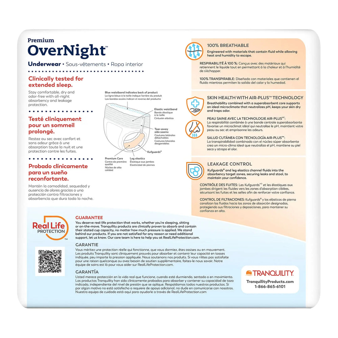 Tranquility Premium OverNight Adult Disposable Underwear, Heavy Absorbency, Unisex, 3X-Large, #2119 ABD Medical