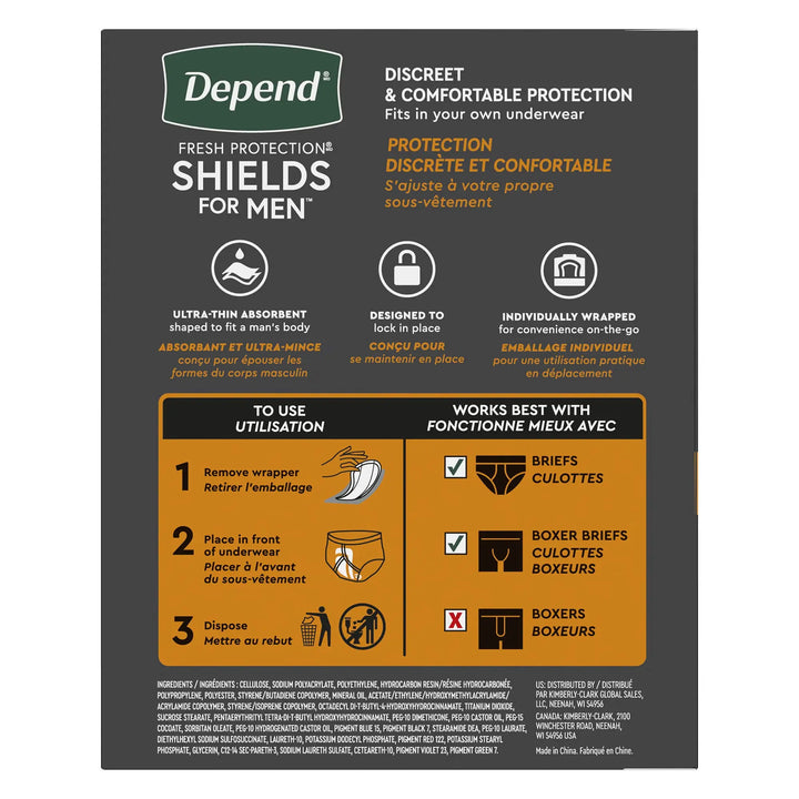 Depend Fresh Protection Shields for Men, 5 X 7-1/2 Inch, Light Absorbency, #35641 Depend