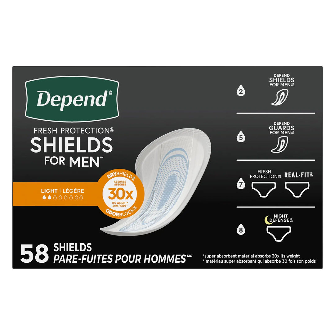 Depend Fresh Protection Shields for Men, 5 X 7-1/2 Inch, Light Absorbency, #35641 Depend