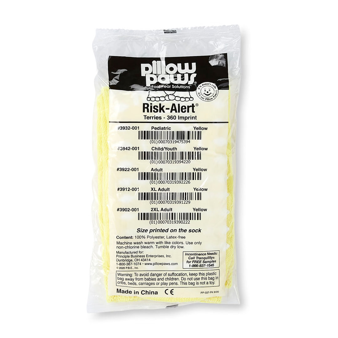 Pillow Paws Risk Alert Terries All Around Tread Slipper Socks, Unisex, Adult, X-Large, Yellow, #3912-001 ABD Medical
