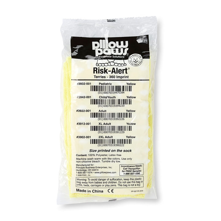 Pillow Paws Risk Alert Terries All Around Tread Slipper Socks, Unisex, Adult, X-Large, Yellow, #3912-001 ABD Medical