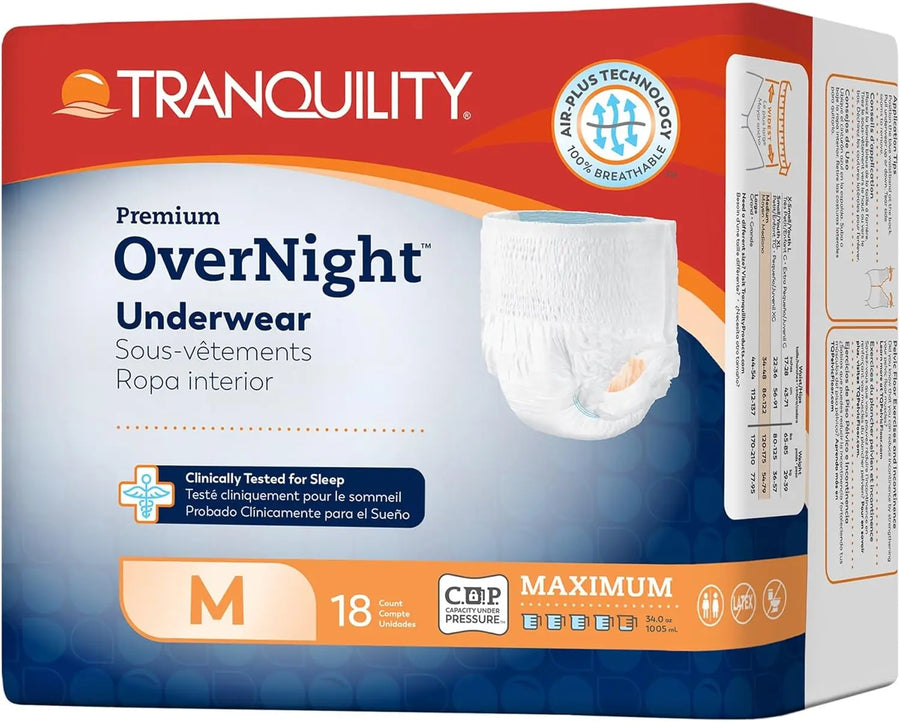 Tranquility Premium OverNight Disposable Absorbent Underwear, 34 oz Fluid Capacity, Medium (34" to 48",120 to 175 lb) By Tranquility