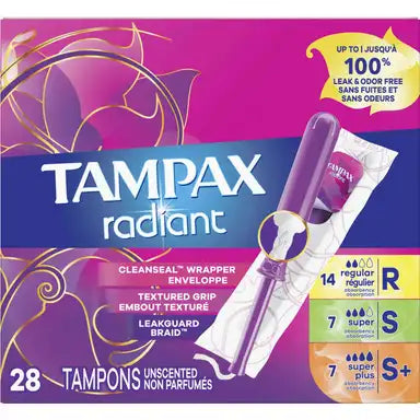 Tampax Radiant Trio Pack Regular/Super/Super Plus Absorbency Tampons, Unscented, #80334805 ABD Medical