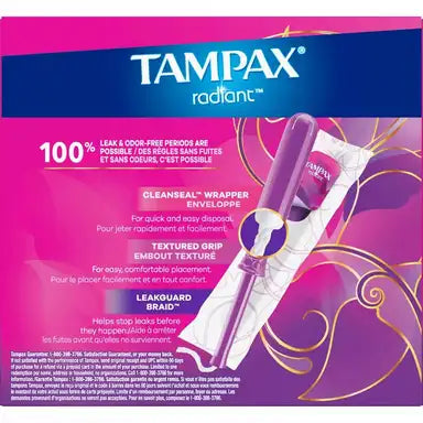 Tampax Radiant Tampons, Regular Absorbency, Box of 28, Unscented, #80334864 ABD Medical