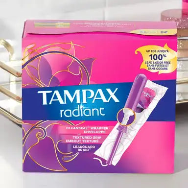 Tampax Radiant Tampons, Regular Absorbency, Box of 28, Unscented, #80334864 ABD Medical