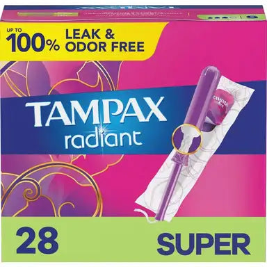 Tampax Radiant Tampons, Super Absorbency, Unscented, Box of 28, #80334958 ABD Medical
