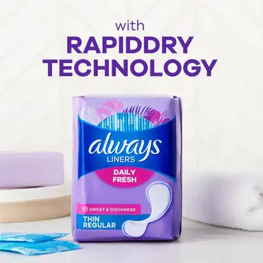 Always Daily Fresh Thin Liners, Regular Absorbency, Unscented Panty Liners, #80348266 ABD Medical