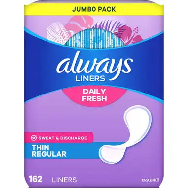 Always Daily Fresh Thin Liners, Regular Absorbency, Unscented Panty Liners, #80348266 ABD Medical