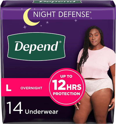 Depend Night Defense Adult Incontinence Disposable Underwear for Women, Overnight, Large, Blush, 14