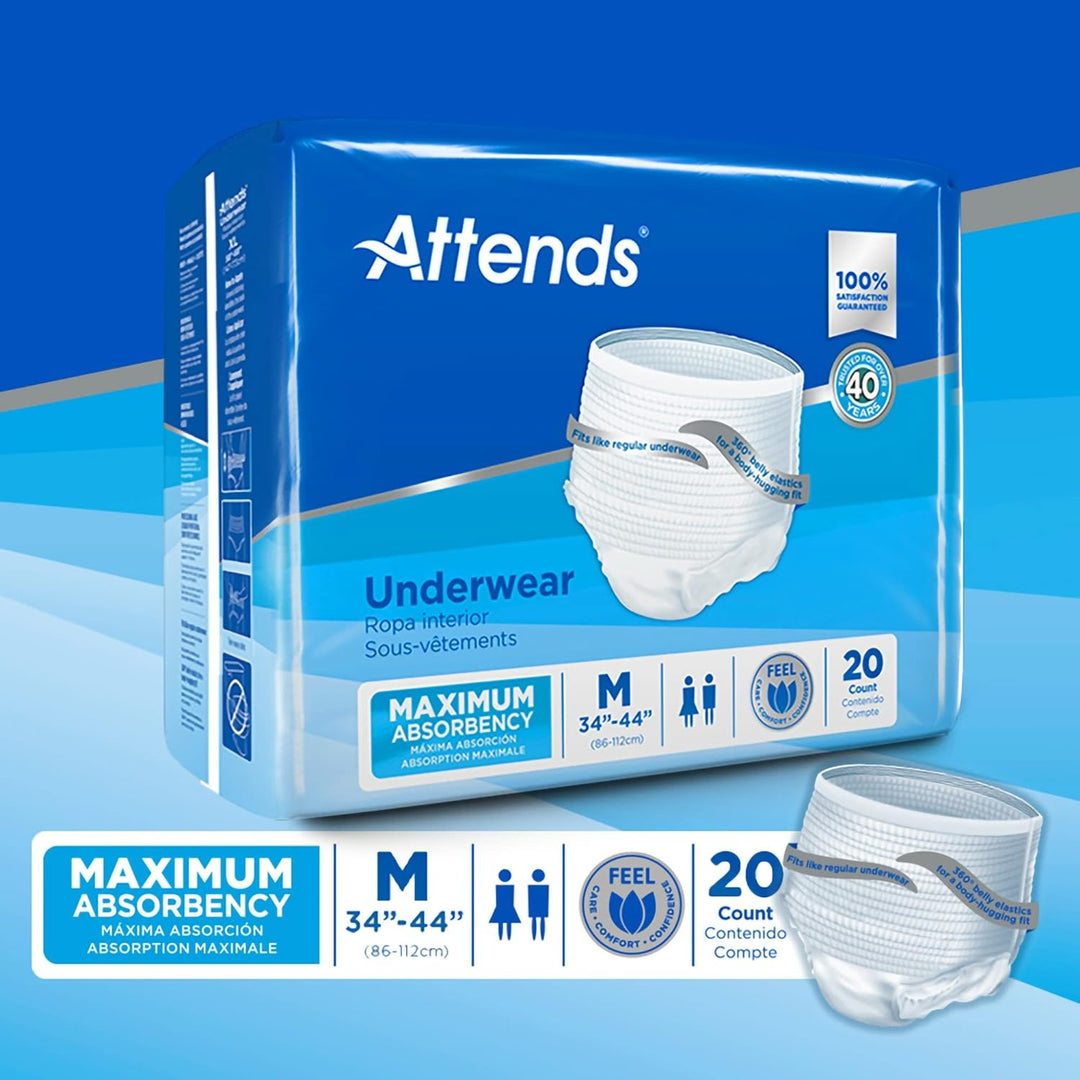 Attends Protective Underwear with DermaDry Technology for Adult Incontinence Care, Unisex,Medium, White, #AP0720