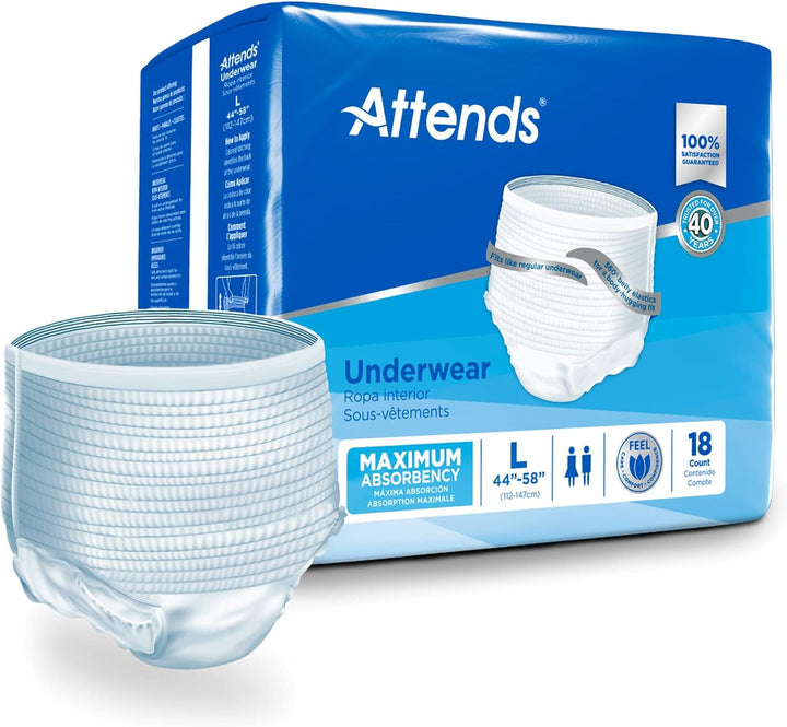 Attends Protective Underwear with DermaDry Technology for Adult Incontinence Care, Unisex, Large, White, #AP0730