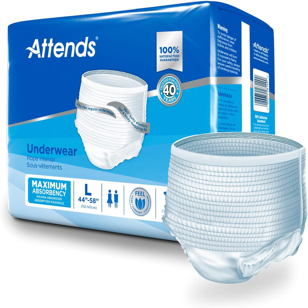 Attends Protective Underwear with DermaDry Technology for Adult Incontinence Care, Unisex, Large, White, #AP0730