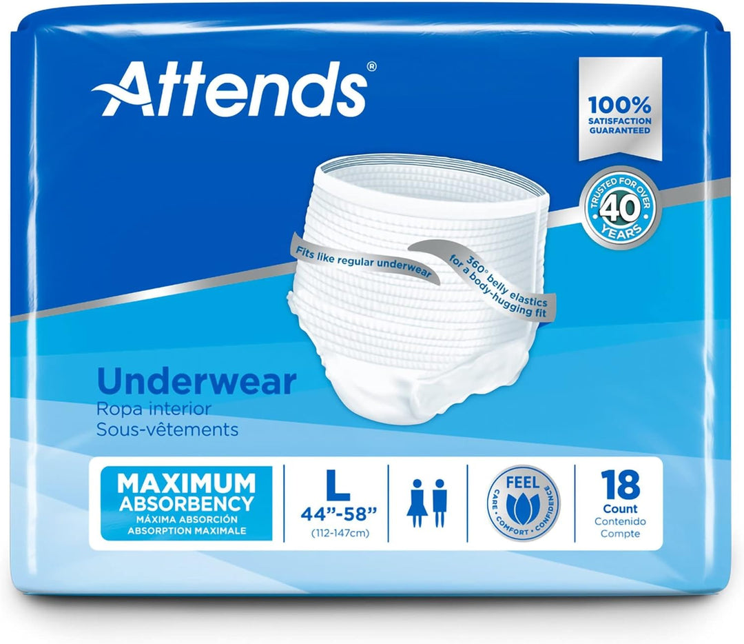 Attends Protective Underwear with DermaDry Technology for Adult Incontinence Care, Unisex, Large, White, #AP0730