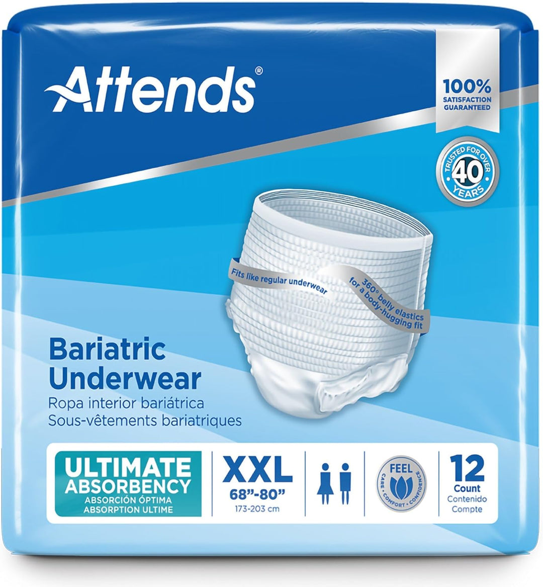 Attends Bariatric Underwear with ConfidenceCuff™ Protection, Ultimate Absorbency, Unisex, XX-Large,#AU50