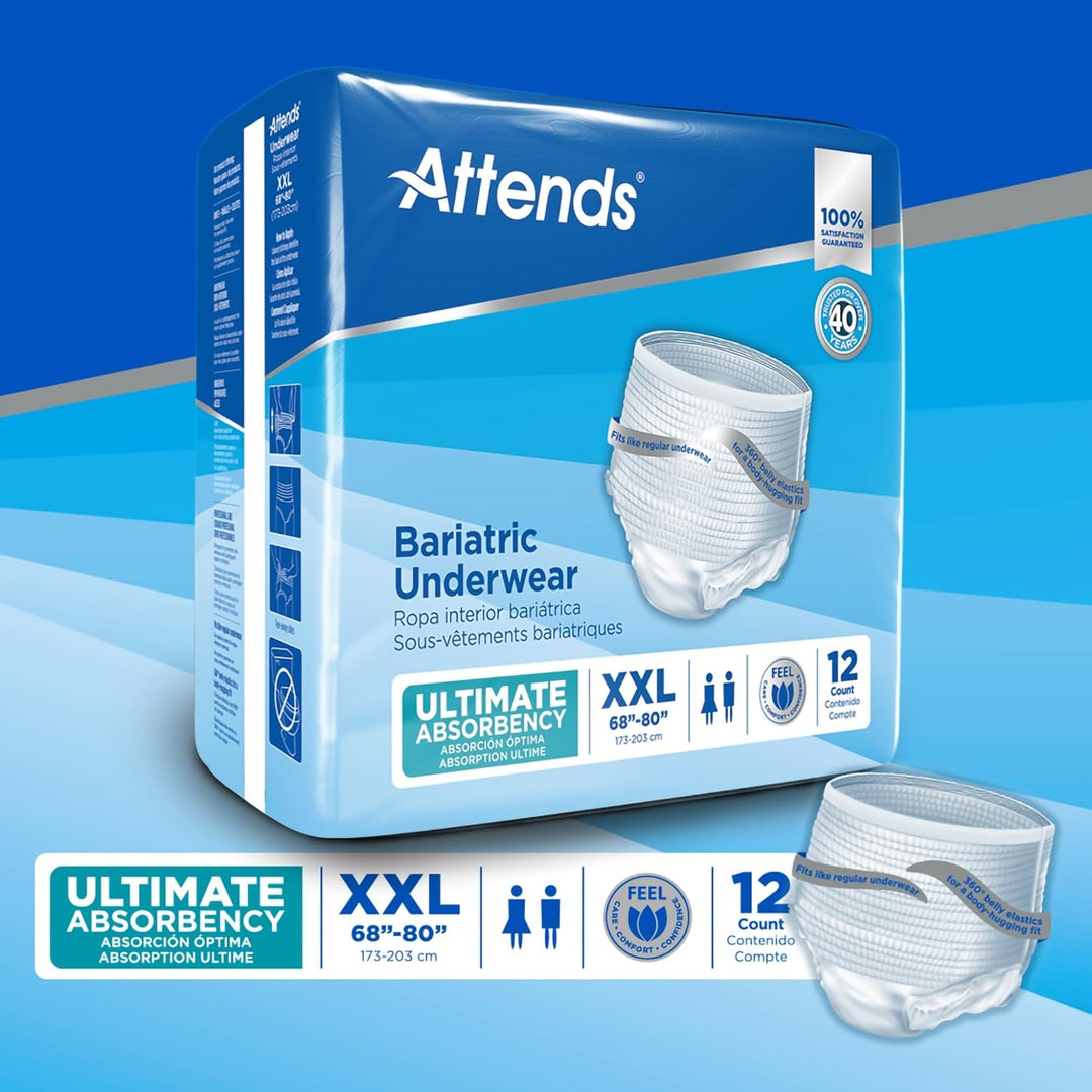 Attends Bariatric Underwear with ConfidenceCuff™ Protection, Ultimate Absorbency, Unisex, XX-Large,#AU50