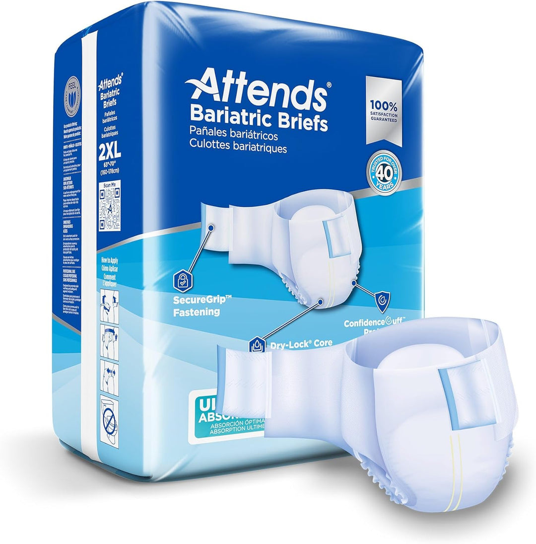 Attends Bariatric Briefs with Advanced DermaDry Technology for Adult Incontinence Care, XX-Large, Unisex, # DD50