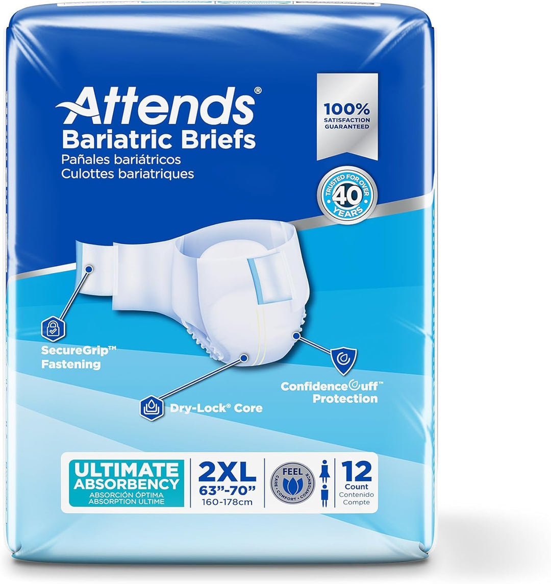 Attends Bariatric Briefs with Advanced DermaDry Technology for Adult Incontinence Care, XX-Large, Unisex, # DD50