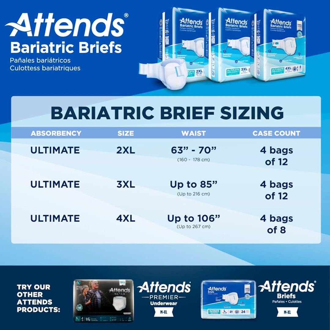 Attends Bariatric Briefs with Advanced DermaDry Technology for Adult Incontinence Care, XX-Large, Unisex, # DD50