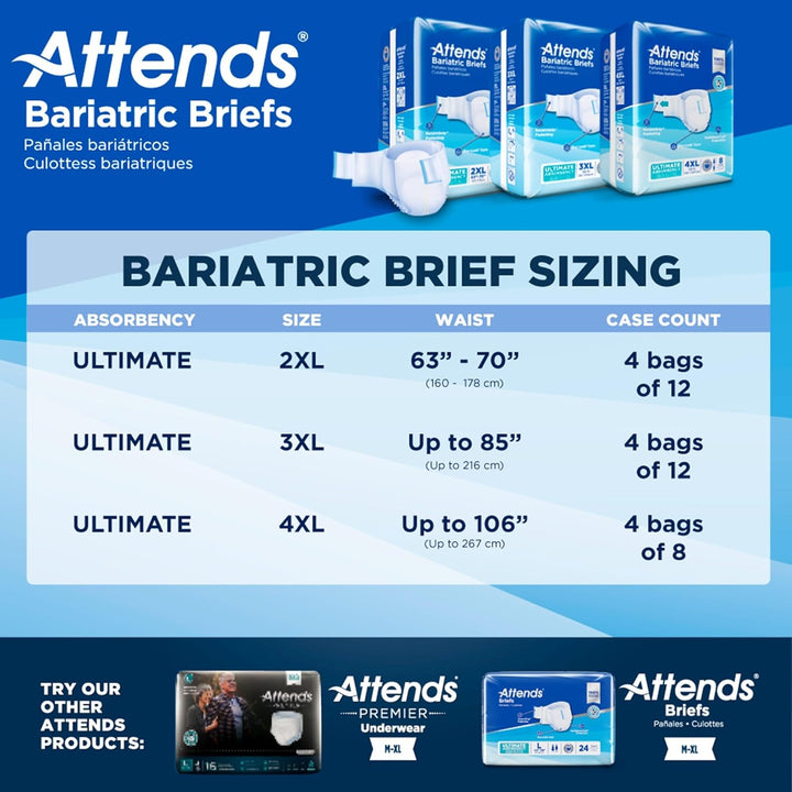 Attends Bariatric Adult Incontinence Brief Heavy Absorbency Bariatric, 4X-Large, #DD60