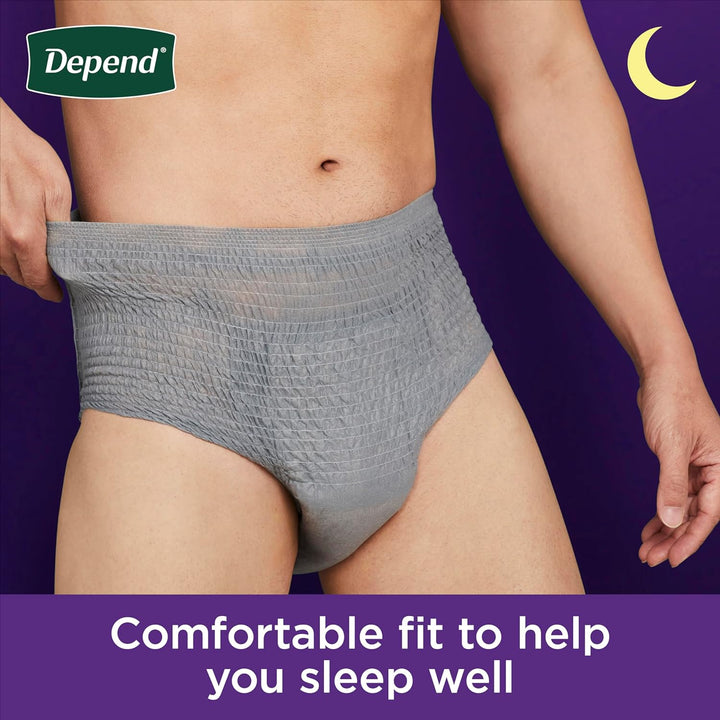 Depend Night Defense Adult Incontinence Underwear for Men, Disposable, Overnight, Large, Grey, 14 Count