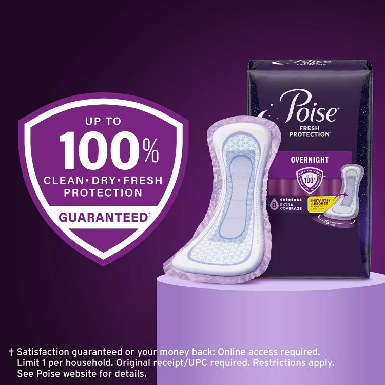 Poise Fresh Protection Extra Coverage Overnight Pads, Ultimate Absorbency, Long, #54943 Poise