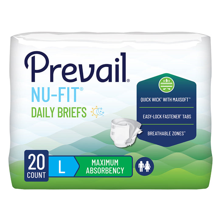 Prevail Nu Fit Daily Briefs, Large (45" - 58"), Maximum Absorbency, #NU013/2