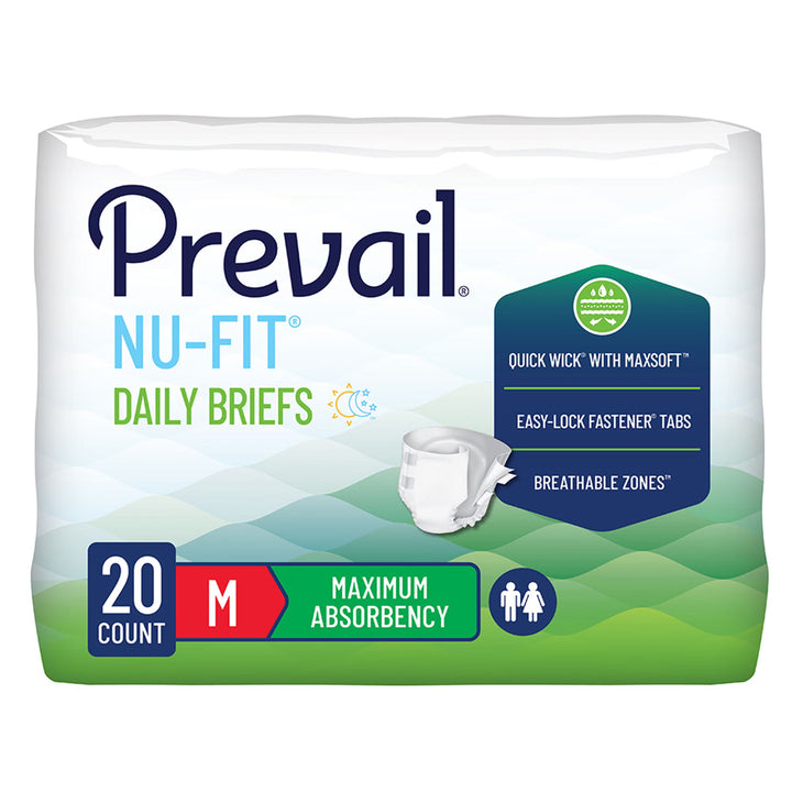 Prevail Nu Fit Daily Briefs Maximum Absorbency, Medium - Unisex, #NU-012/2