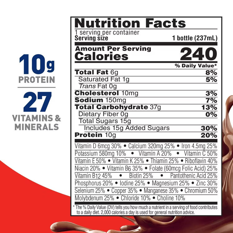 Boost Original Rich Chocolate nutrition facts and ingredients label